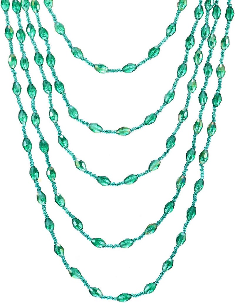 COOLSTEELANDBEYOND Oval Beads Statement Necklace Multi-Strand Long Chains with Crystal Charm Pendant - Image 2